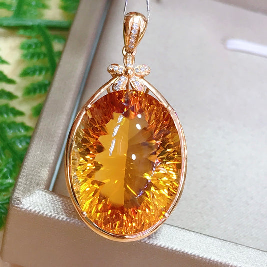 Dazzling Sunlit Charm - Natural 18K Gold Embedded Yellow Citrine Pendant Jewelry