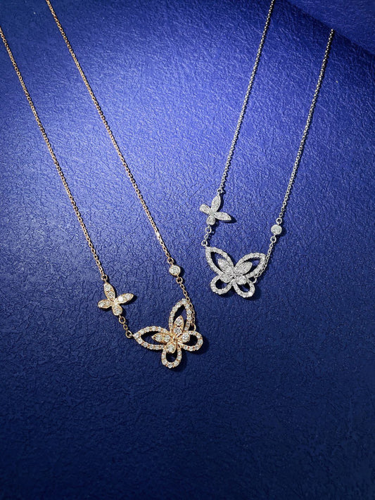 18K Cultured Phantom Double Butterfly Pendant Necklace - Luxury Jewelry