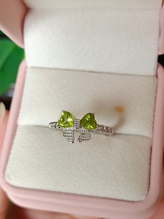 Natural Peridot Heart Bowknot Ring - Jewelry for Vibrant Summer to Autumn