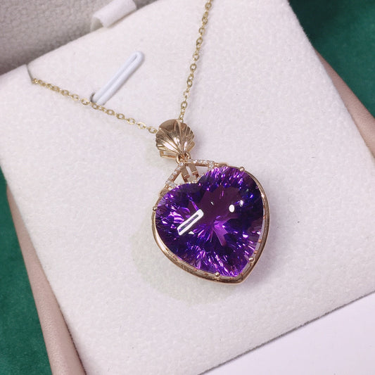 18K Gold Embedded Natural Amethyst Pendant - Elegant Jewelry