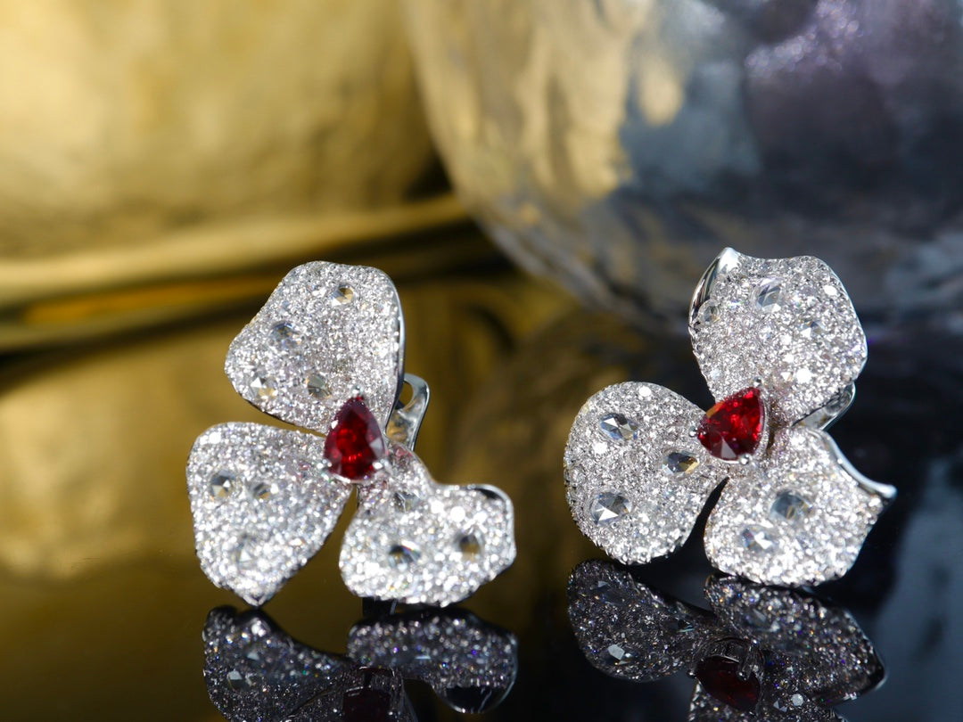 Exquisite Flower Design Ruby Earrings - A Jewelry Treasure