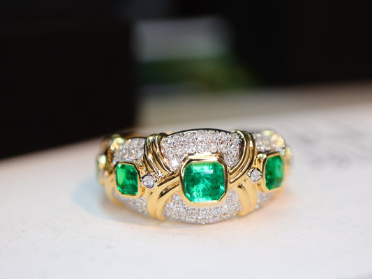 Vintage-Inspired Emerald Ring Set with Guild Certificate – A Timeless Jewelry Piece