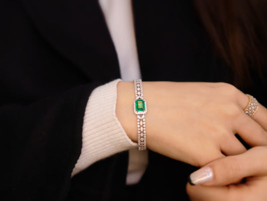 Wide Diamond Emerald Bracelet: Luxurious Lace-Like Jewelry