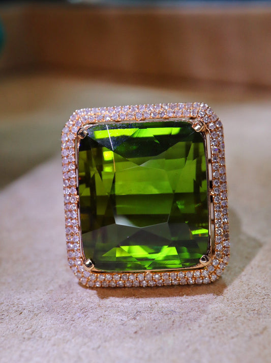 Luxury Jewelry: Natural Tourmaline Ring with 18k Gold and Diamond Embellishments