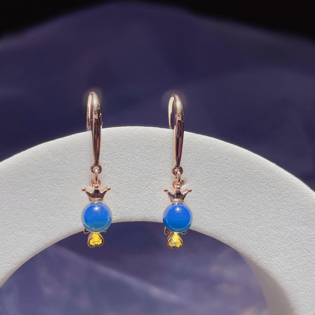 Minimalist Ins-Style 18K Gold Embedded Dominican Blue Amber Earrings - Jewelry