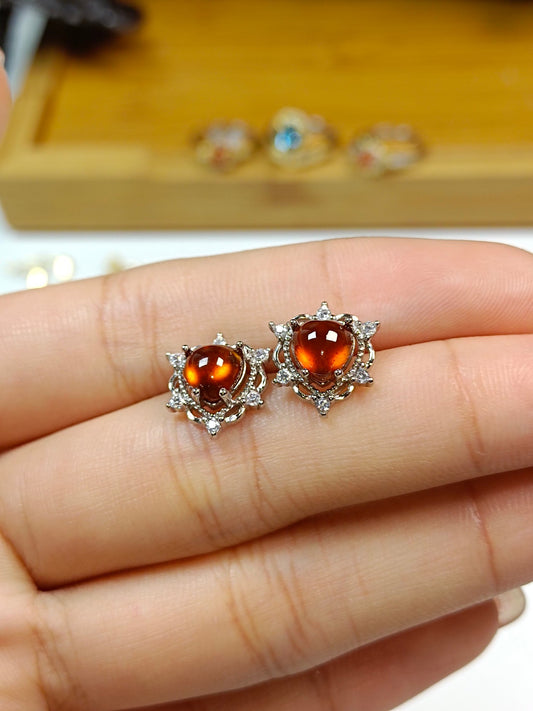 S925 Silver Embedded Fanta Orange Red Heart-shaped Earrings - Fashion Jewelry