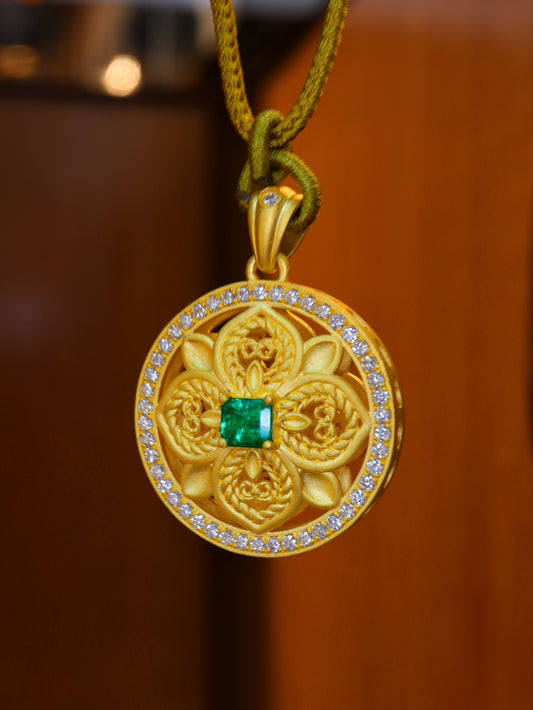 24k Gold Emerald Pendant - Fine Jewelry Collection