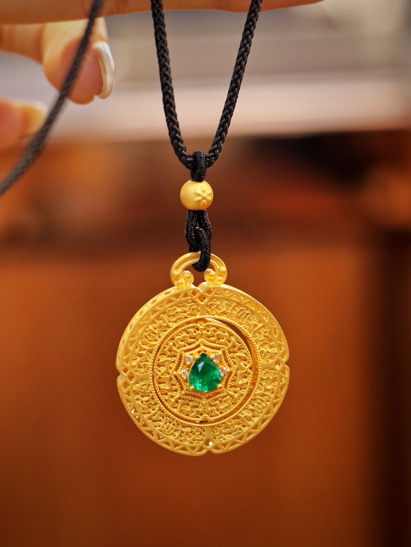 Time to Turn Fortune ✨Blessings Ahead: 24k Gold Emerald Diamond Pendant