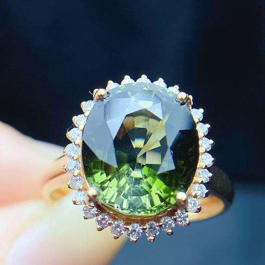 Natuurlijke toermalijnring met echt goud en diamanten - prachtige sieraden