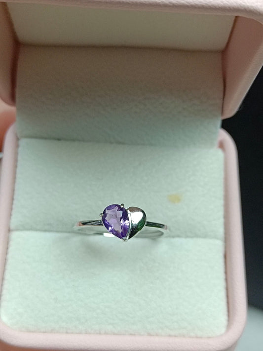 Natural Amethyst Water Drop Heart Ring - Exquisite Jewelry for Elegance