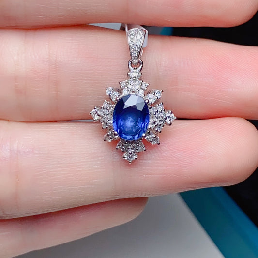 18k Sapphire Pendant with Diamond Accent - Royal Blue Elegance