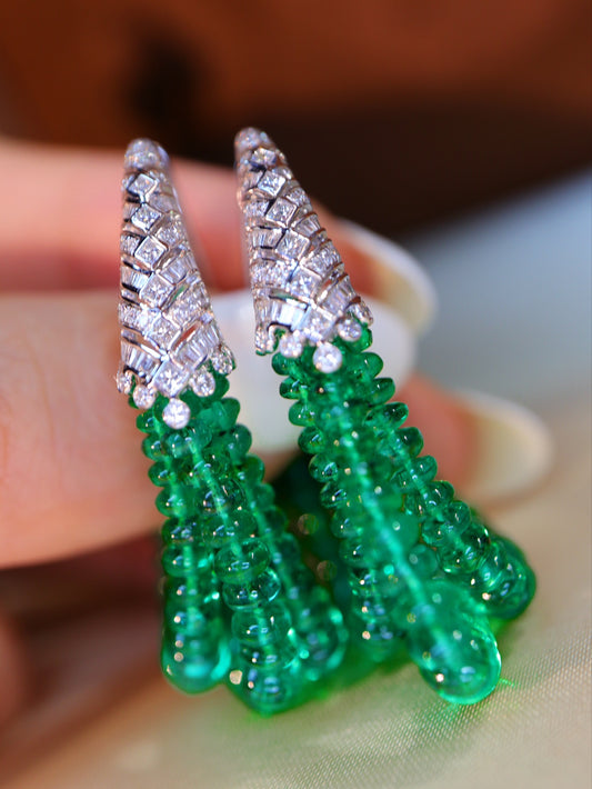 Premium Custom High-Crystal Jewelry: Emerald and Diamond Earrings