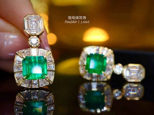 Panjshir Emerald Earrings 3.66ct - Top-Grade Verdant Jewelry