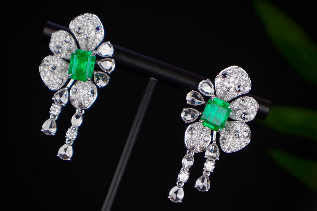 Emerald Earrings "Blooming Elegance": A Unique Jewelry Piece