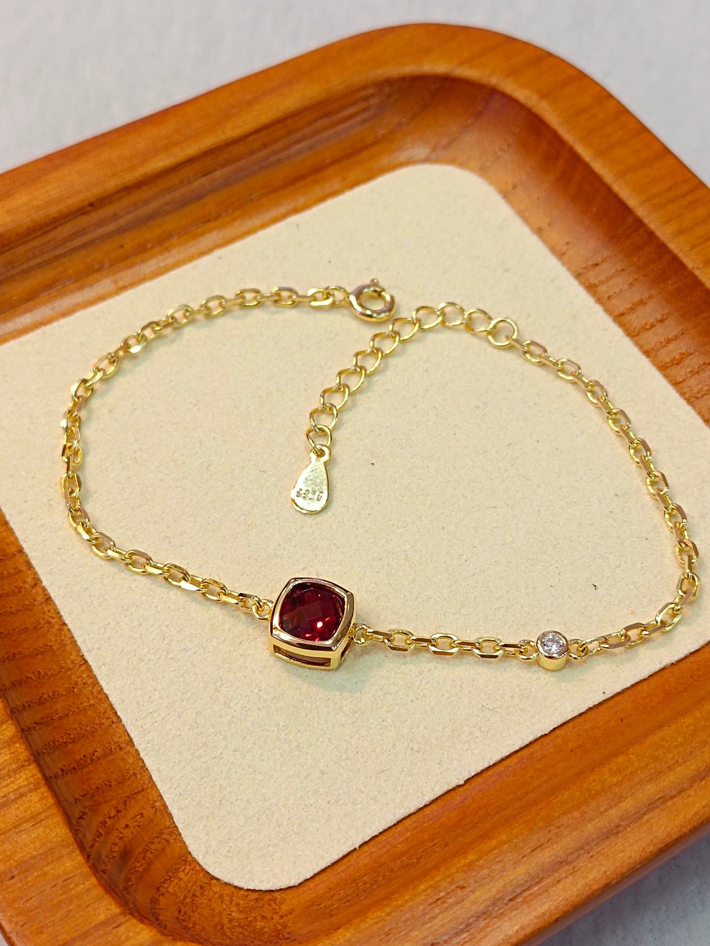 S925 Silver Princess-Cut Garnet Square Bracelet - Elegant Jewelry