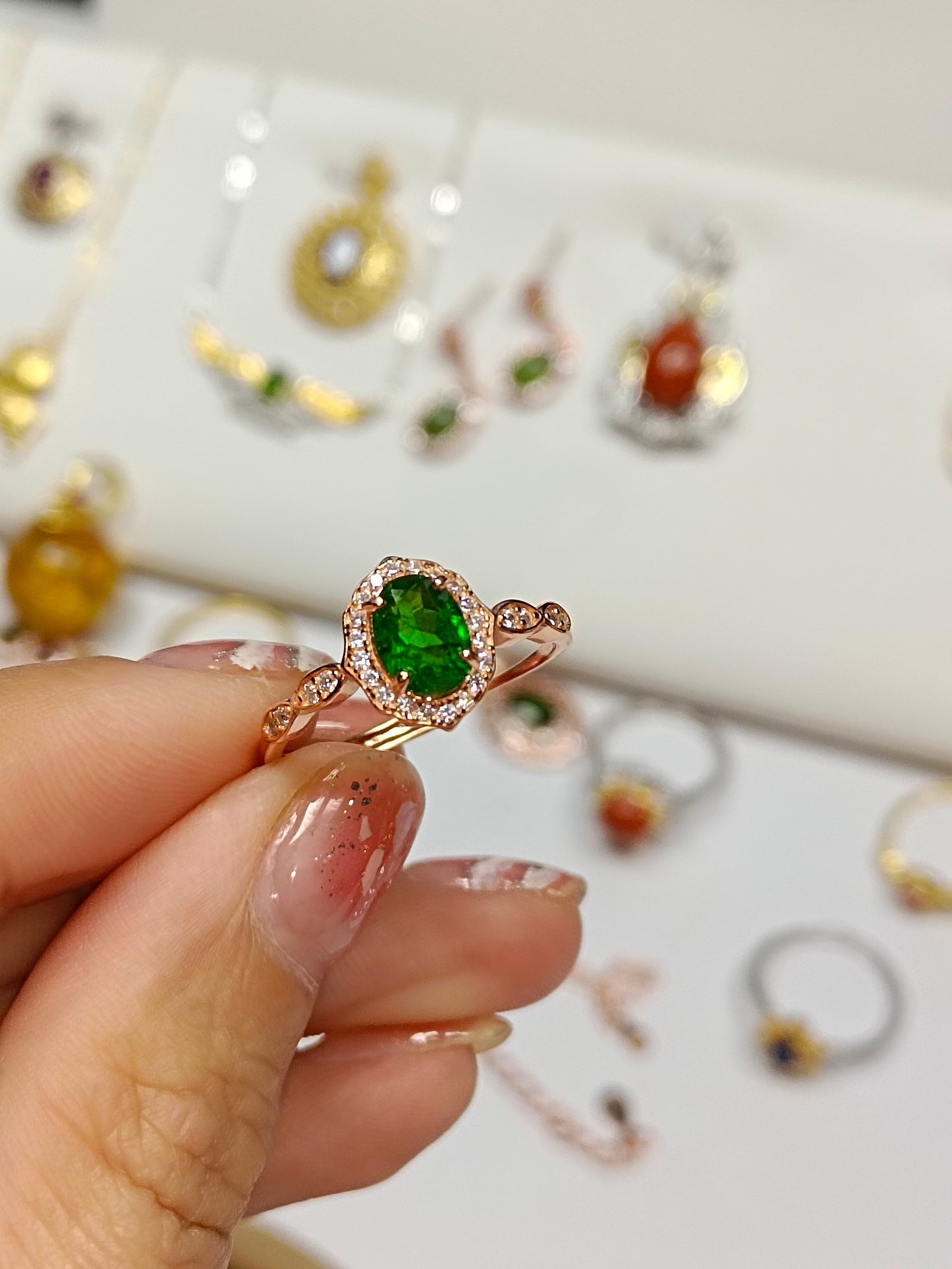 Cincin Diopside Tertanam Perak S925 - Perhiasan yang Dapat Disesuaikan