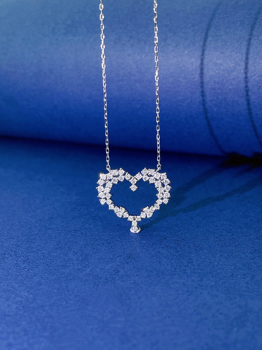 18K White Gold Cultured Heart-Shaped Starry Sky Pendant Necklace