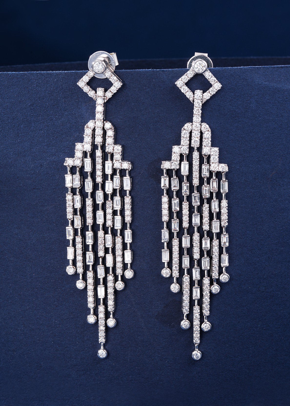 18K Cultured Round Diamond Trapezoid Kite Tassel Earrings