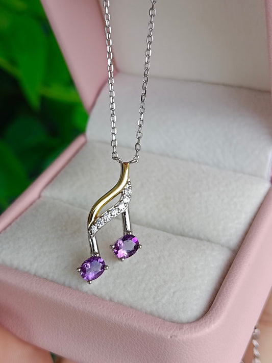 Natural Purple Crystal Music Note Pendant Jewelry