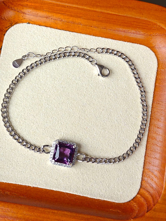 Natural Purple Crystal Square Bracelet - Enchanting Lavender Jewelry