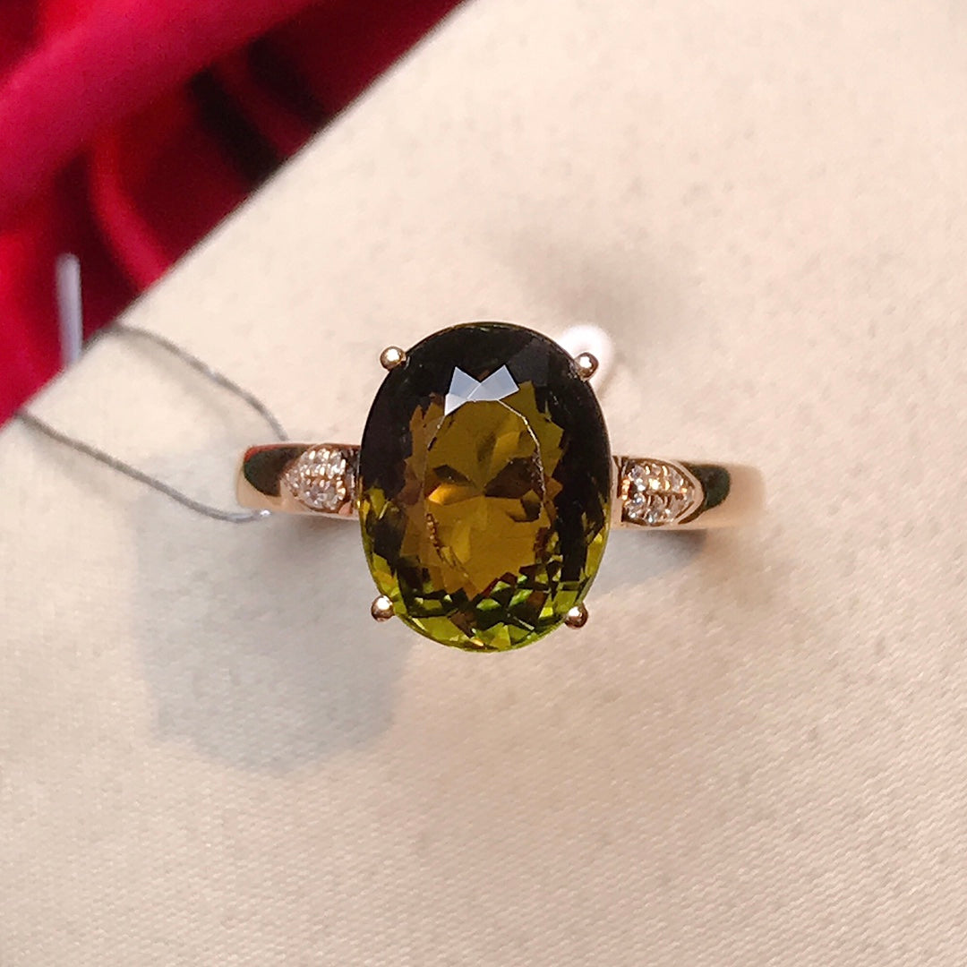 Natural Tourmaline Ring with 18K and South African Diamond Accents - Unique Jewelry