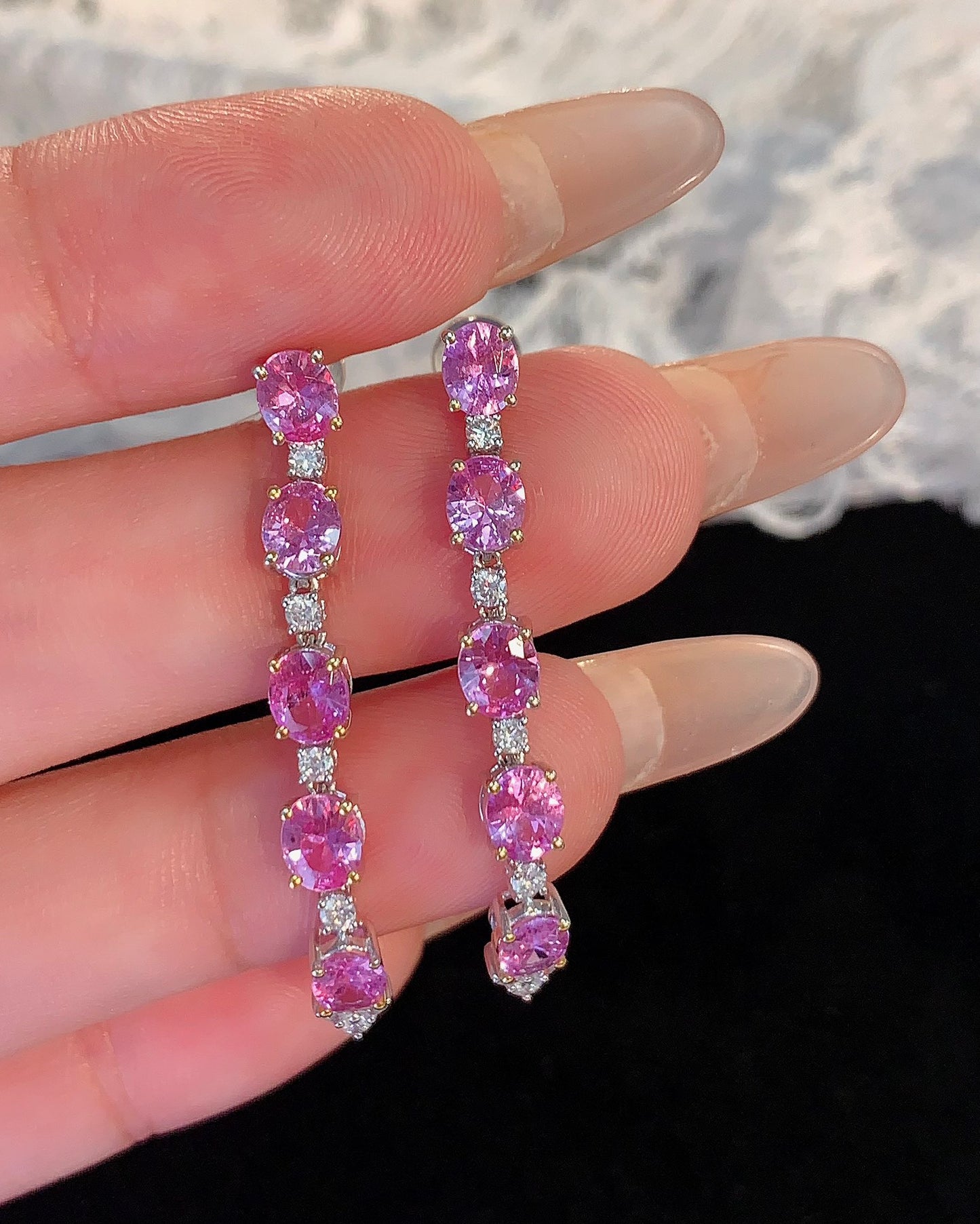 Elegant Fairy-Style Natural Unheated Pink Sapphire Earrings with Diamonds