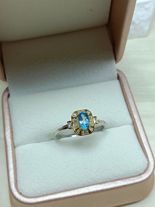 Elegant S925 Silver Embedded Topaz Ring - Simple Blue Gemstone Jewelry