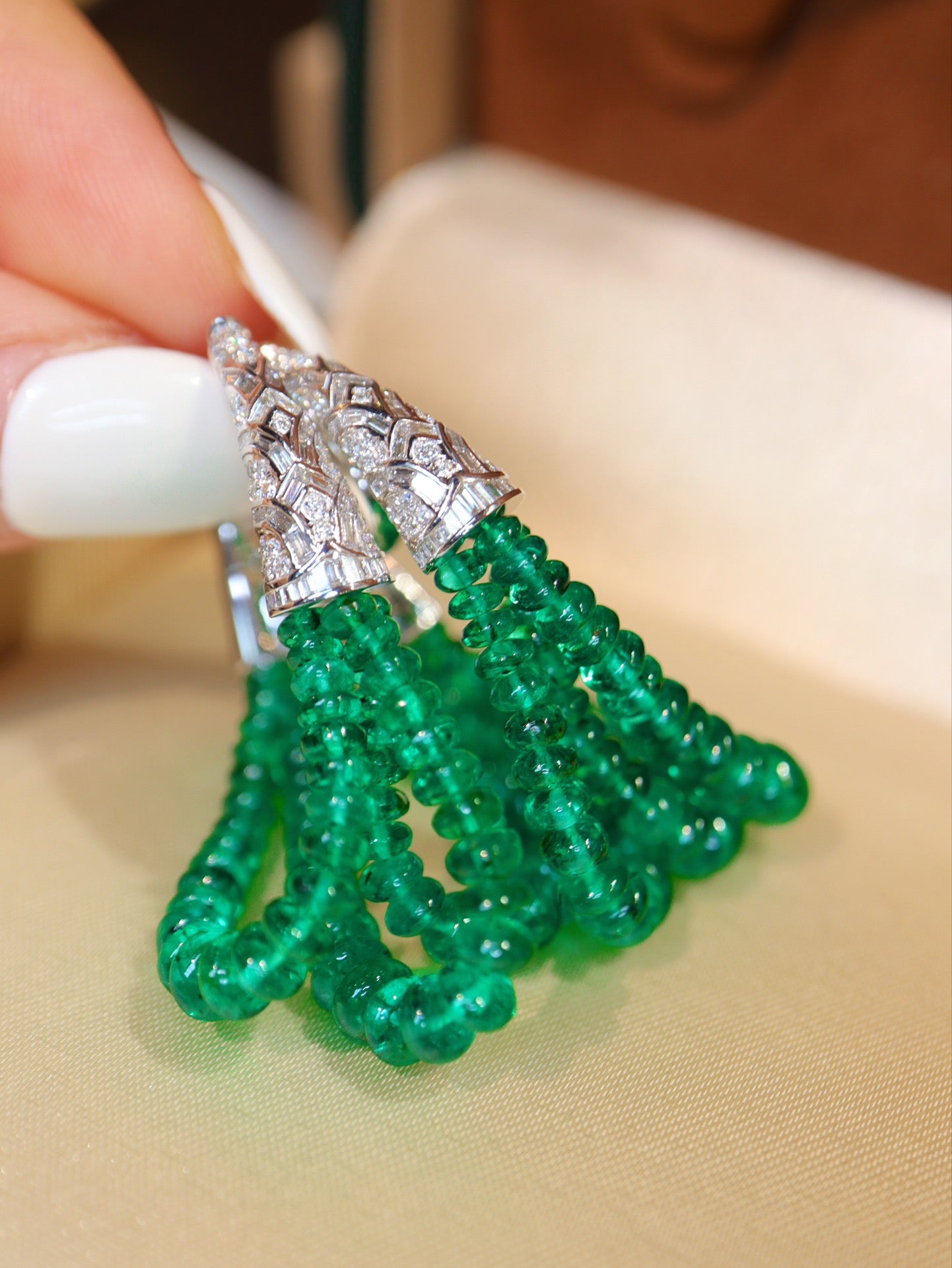 Premium Custom High-Crystal Jewelry: Emerald Bead Earrings