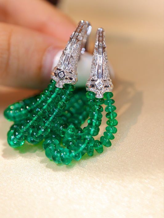 Premium Quality Custom-Made High-Crystal Jewelry: Emerald Bead Earrings