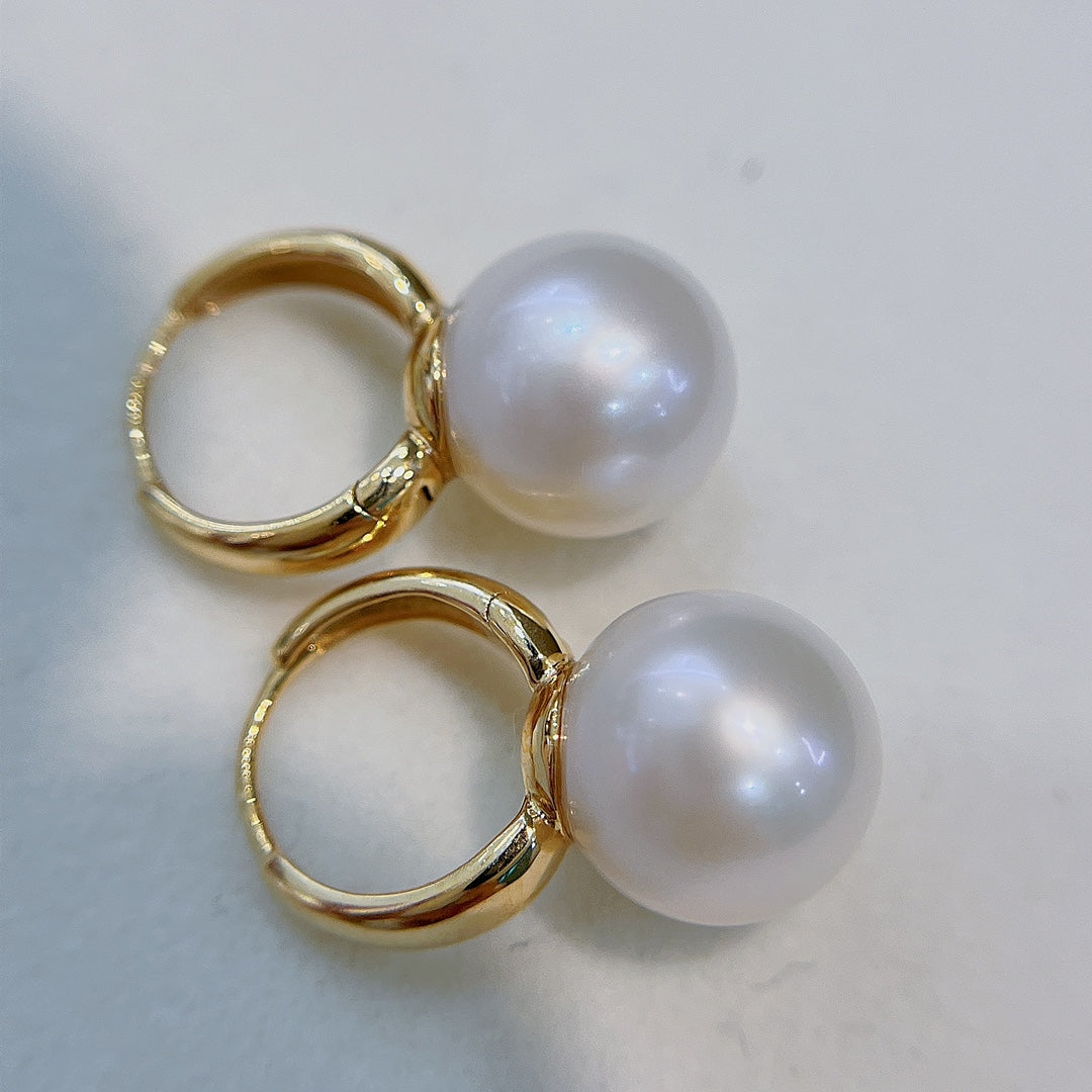 18K Gold Earring Hooks with 9-10mm Natural Freshwater Pearls Jewelry