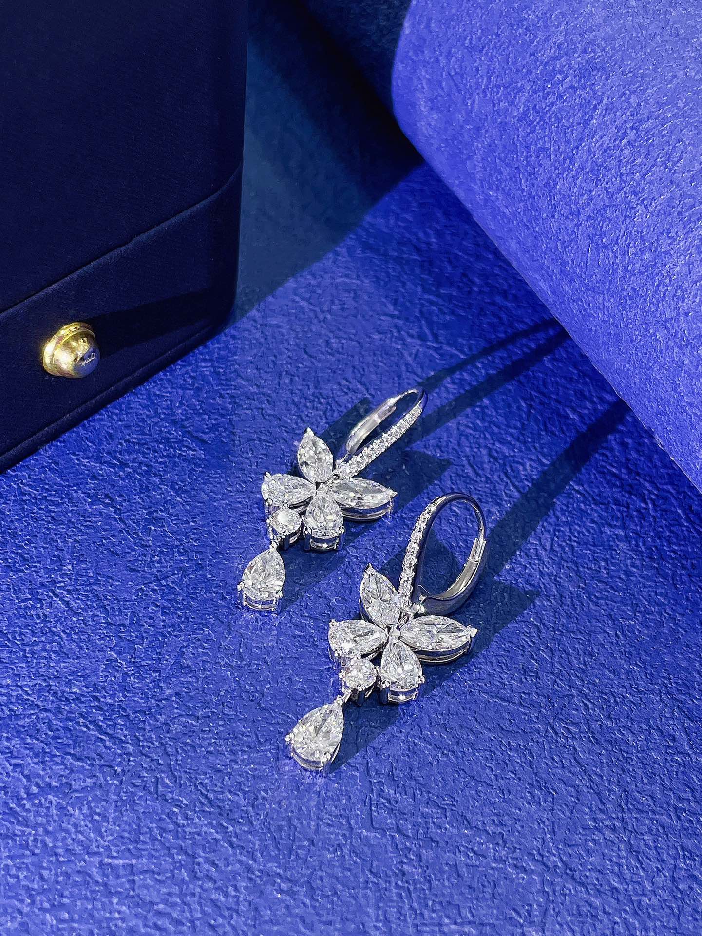 18K Diamond Cultured Marquise Butterfly Drop Earrings