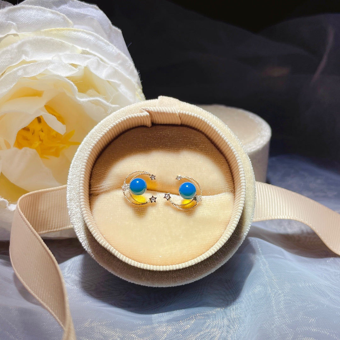 New Arrival: 18k Gold Embedded Dominican Blue Amber Earrings - A Jewelry Piece for Romantics and Daily Living