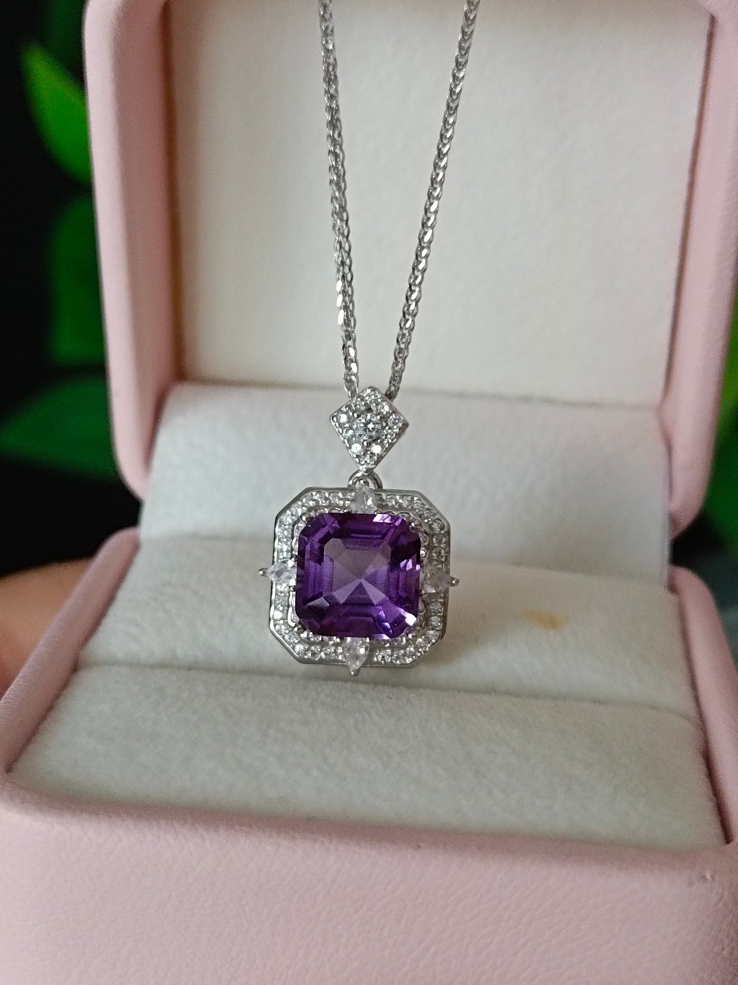 Loket Persegi Amethyst Ungu Asli - Barang Kemas Cantik