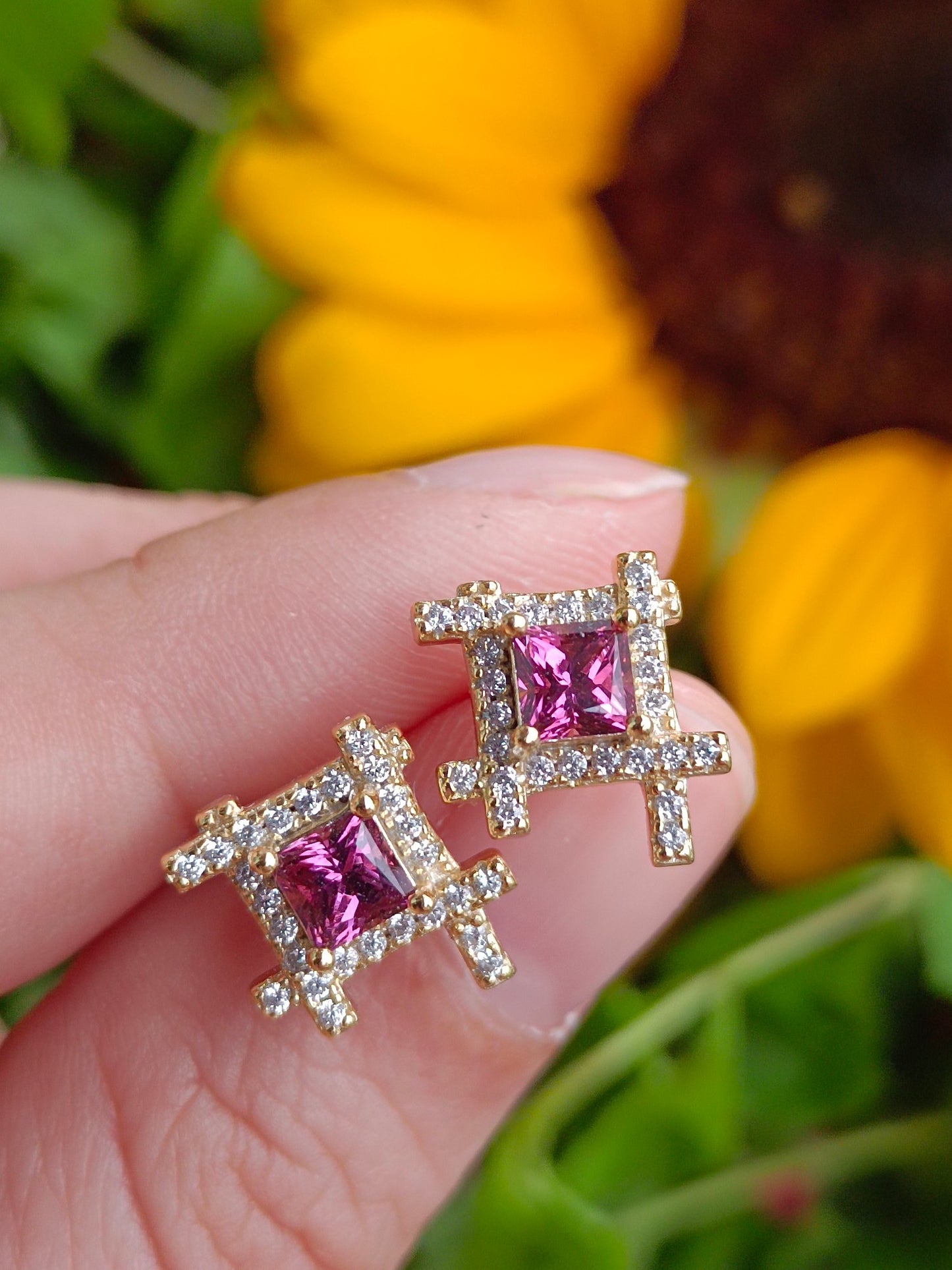 Princess Cut Natural Purple Garnet Jewelry Earrings