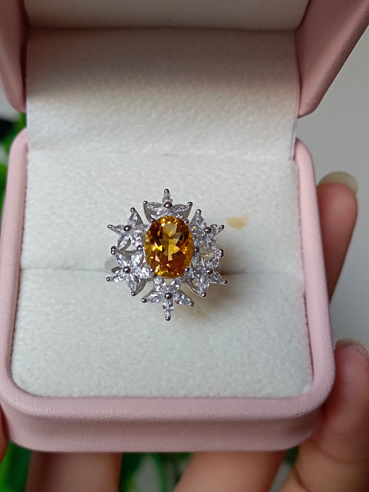 Cincin Citrine Kuning Asli yang Mewah - Barang Kemas Terindah