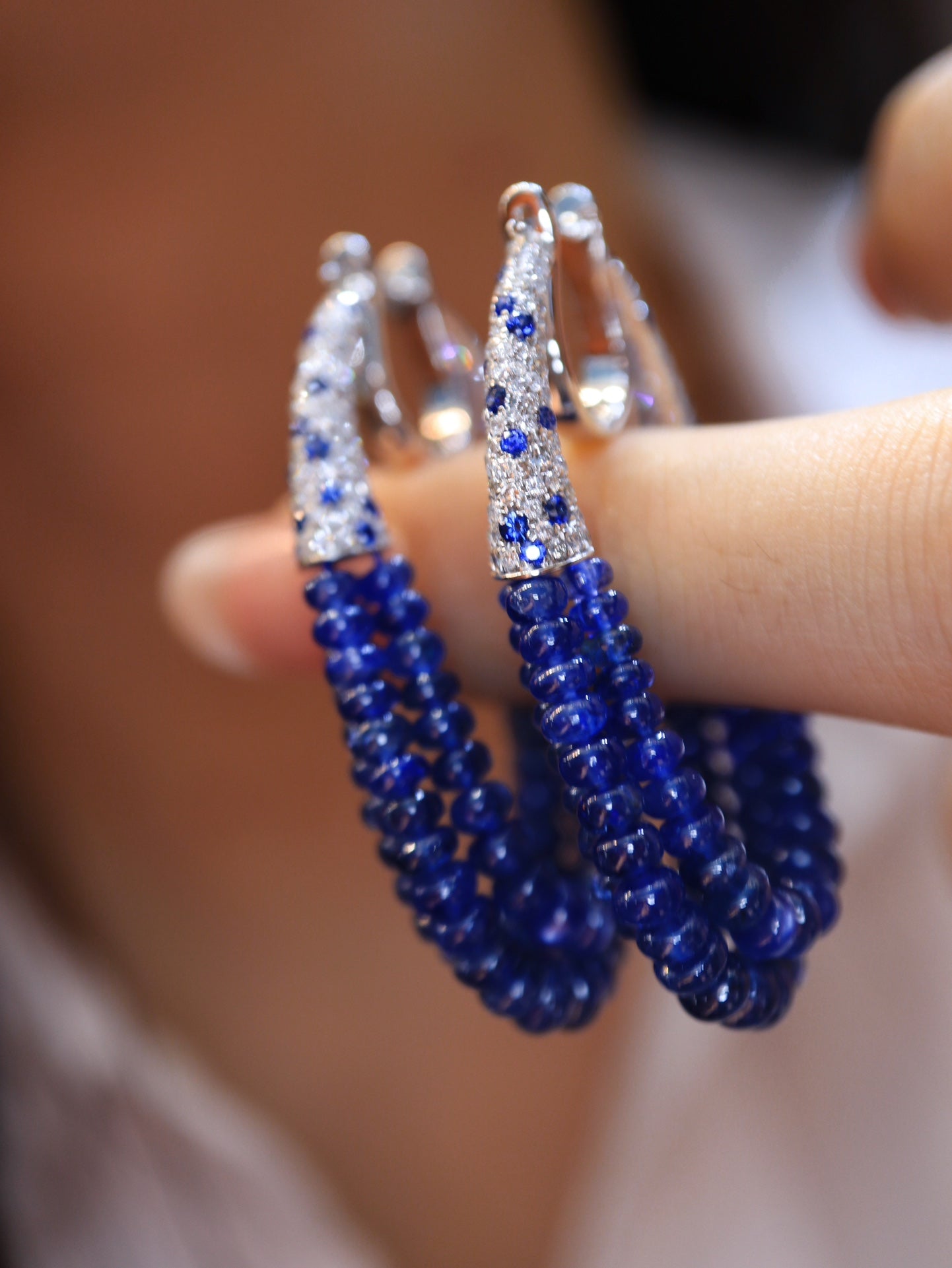 Elegant Burmese Unheated Sapphire Abacus Bead Earrings Jewelry