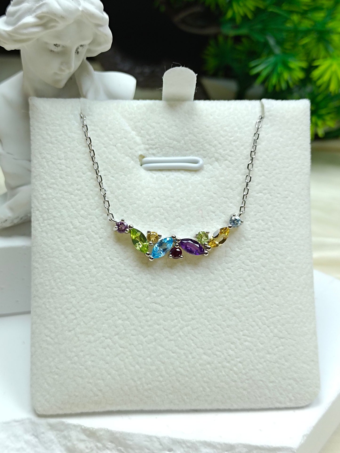 S925 Sterling Silver Rainbow Multi-Gemstone Necklace with 18K Gold Embedding - Exquisite Jewelry