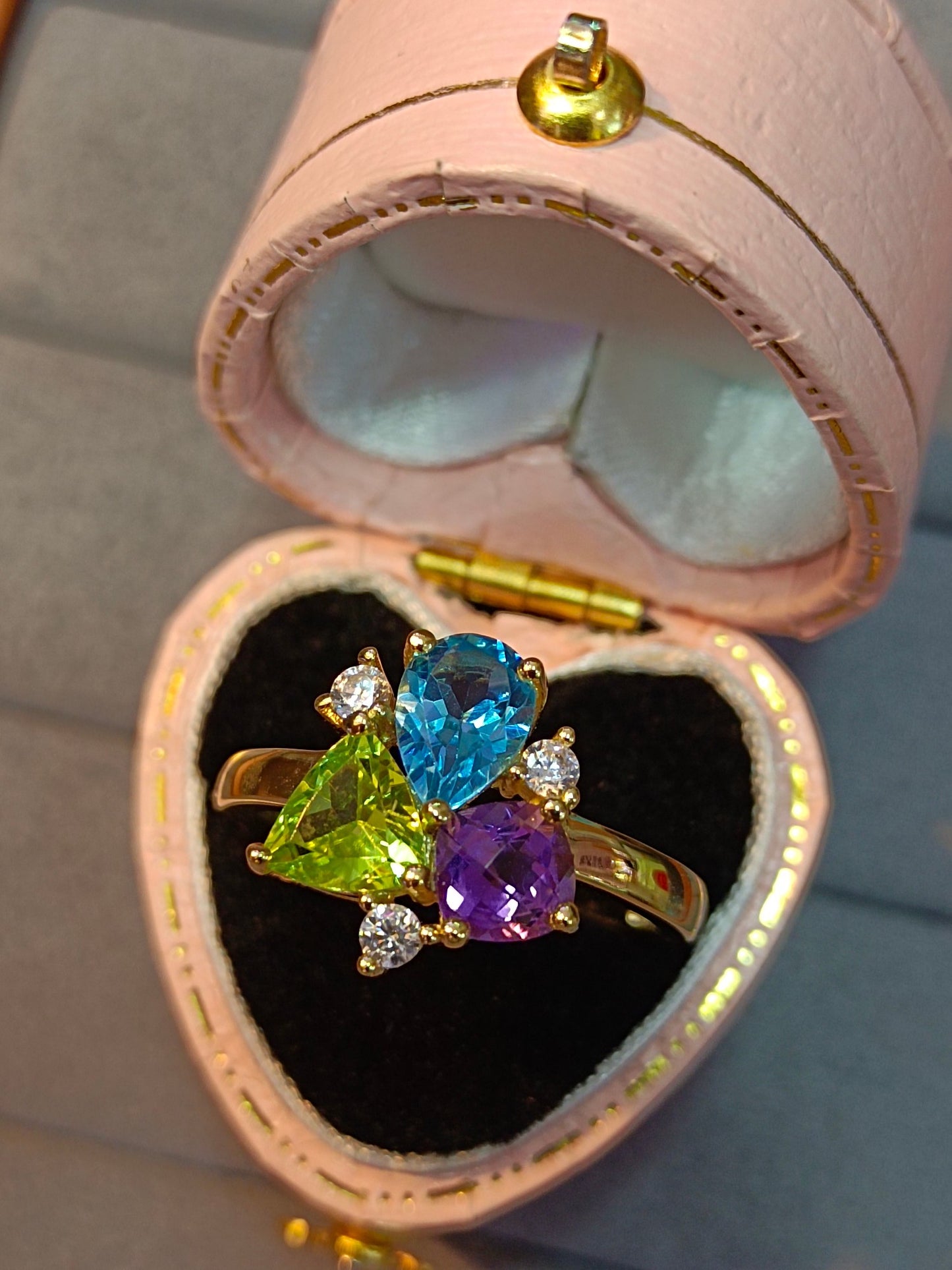 Exquisite S925 Sterling Silver Multi-Gemstone Ring with 18K Gold Embedding