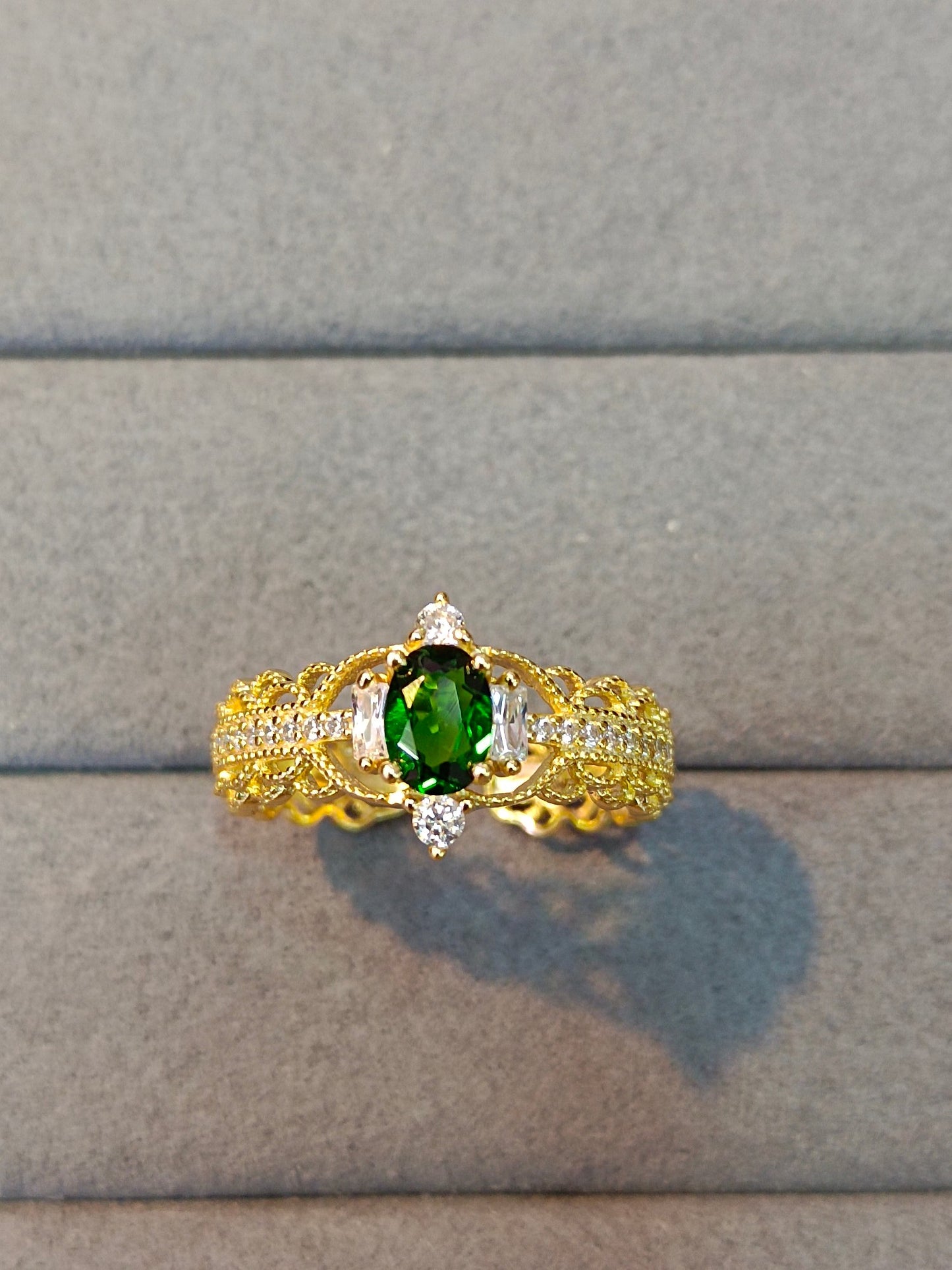 S925 Silver Exquisite Diopside and Filigree Ring - Elegant Jewelry