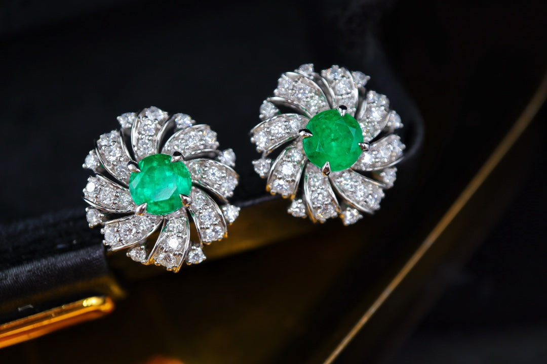 Emerald Stud Earrings with Diamond Halo - Luxurious Jewelry Piece