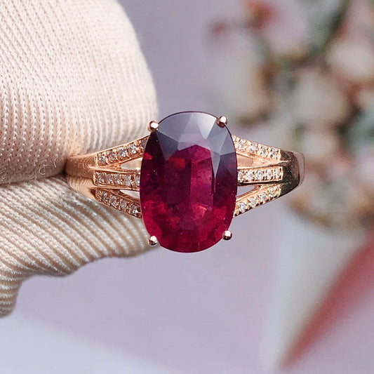 Natural Tourmaline Ring in 18K Gold with Diamond Accent - Jewelry Delight