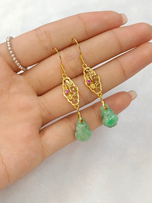 Natural Jade Gourd S925 Silver Earrings - Jewelry for Prosperity