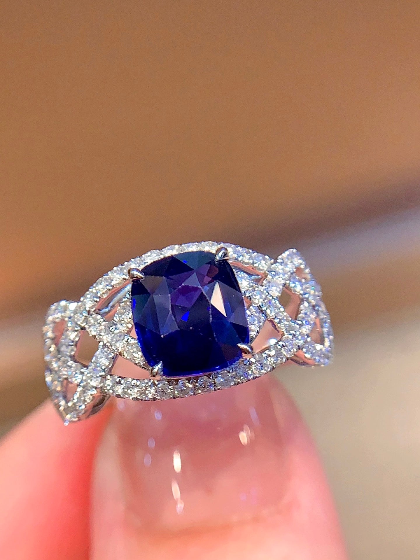 Exquisite Openwork Wide Band Ring with Natural Sapphire - Jewelry