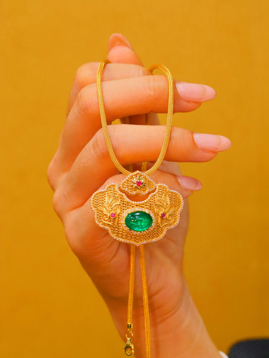 Ruyi Safety Lock Pendant - Emerald Charm Jewelry