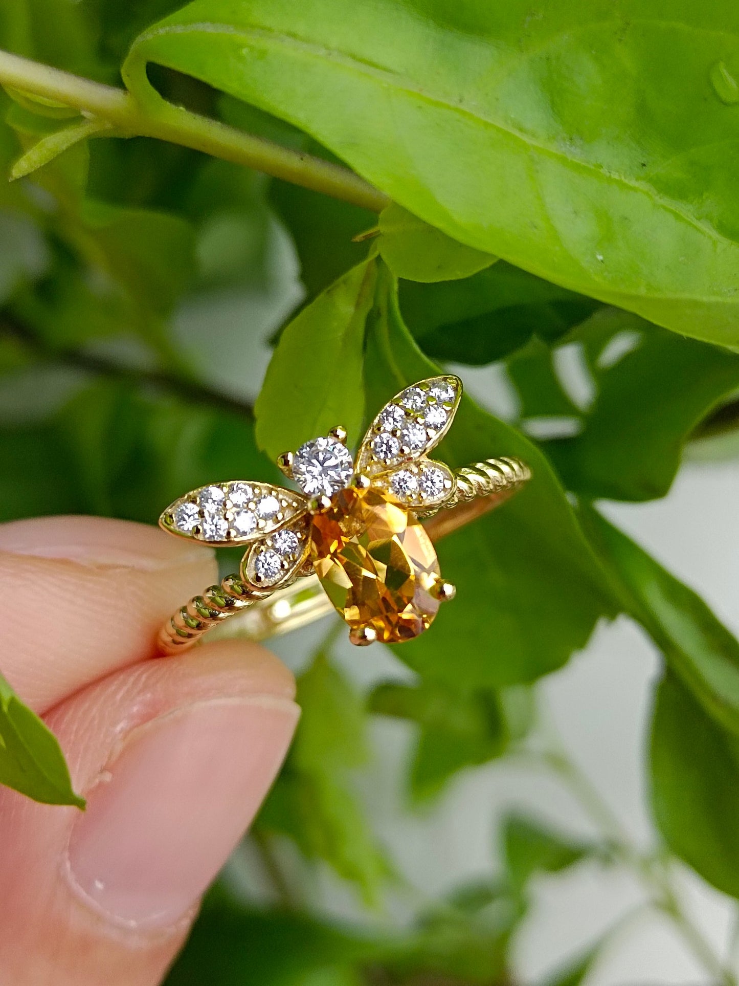 Vibrant Yellow Crystal Bee Ring - Unique Jewelry Piece