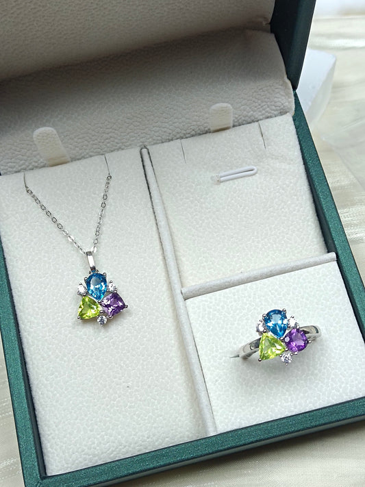 S925 Silver Fine Craftsmanship Embedded Crystal Multi-Treasure Jewelry Set