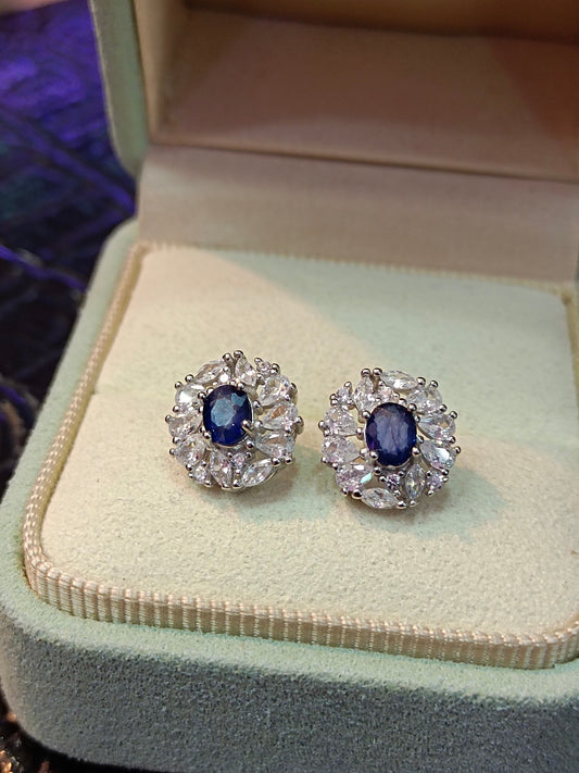 S925 Silver Embedded Sapphire Earrings - Elegant Jewelry