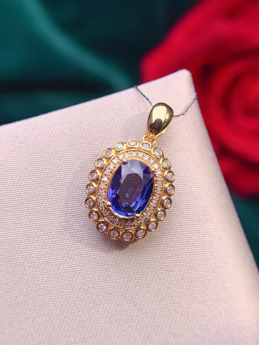 18K Sapphire Pendant with Diamond Accents - Elegant Jewelry