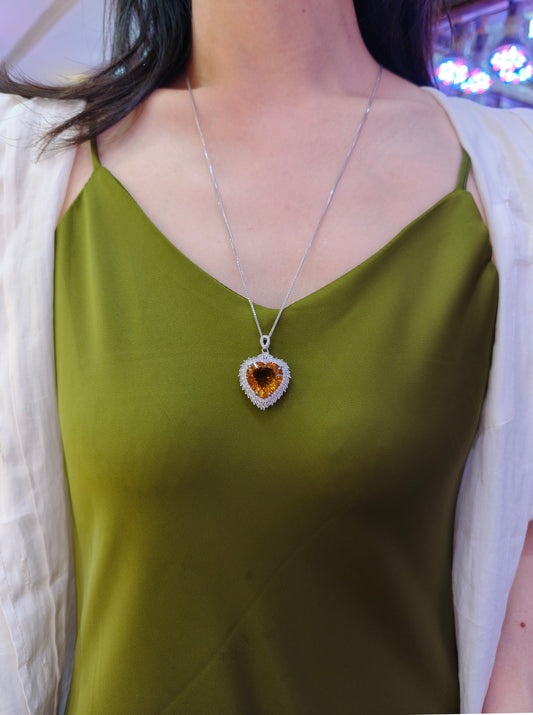 Natural Yellow Citrine Heart Pendant - Exquisite Jewelry for Your Collection