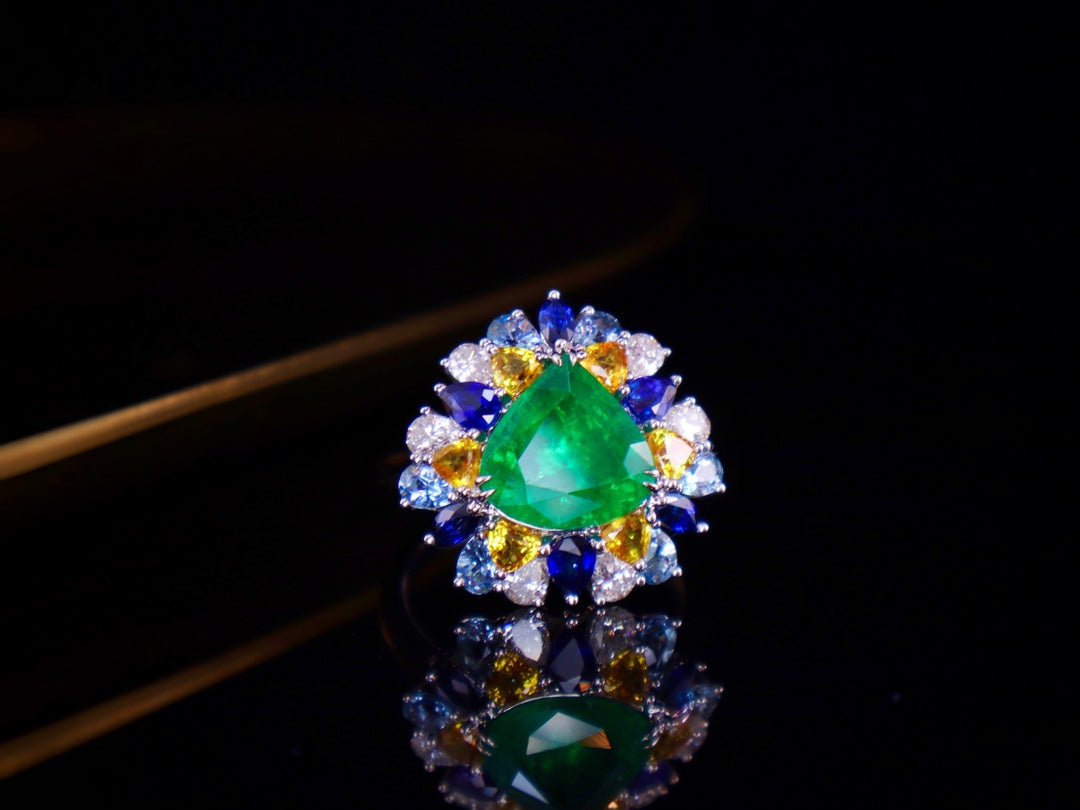 Bijoux bague émeraude - 2,90 ct vert intense avec émeraude de haute qualité à feu complet